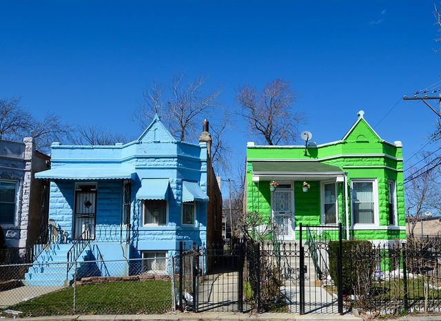 Painted greystones at 4014 and 4016 Cullerton