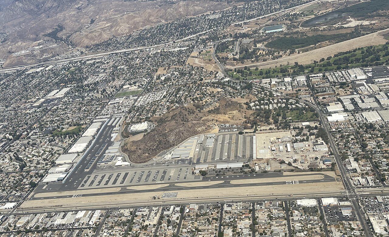 Aerial view of Whiteman Airport and Pacoima area