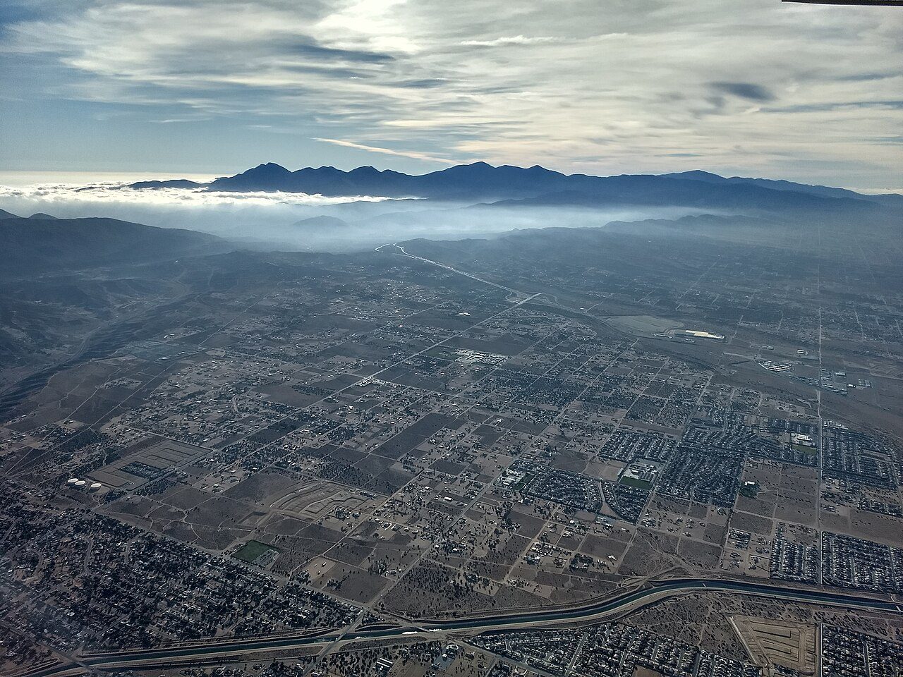 Aerial view of Hesperia and the California Aqueduct