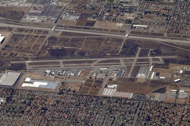 Rialto Municipal Airport seen from flight